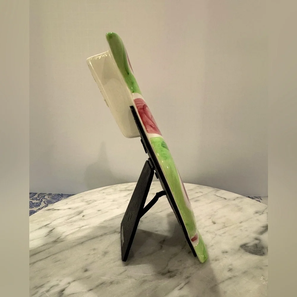 Floral Green and Pink vintage Ceramic frame with bud vase 1990s y2k